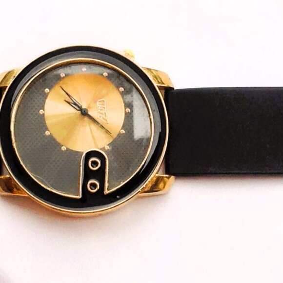 Flud Spinning Gold Record Quartz Watch Gold w Black Enamel - Picture 8 of 16